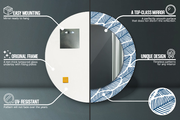 Ronde spiegel met bedrukte lijst Bladeren