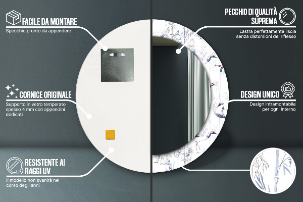 Ronde spiegel met decoratie Kranen vogels