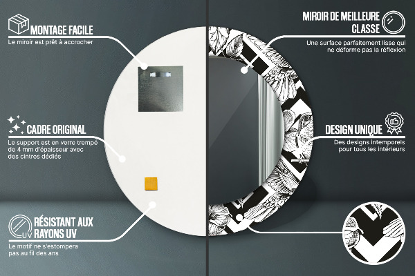 Ronde spiegel met bedrukte lijst Kolibries