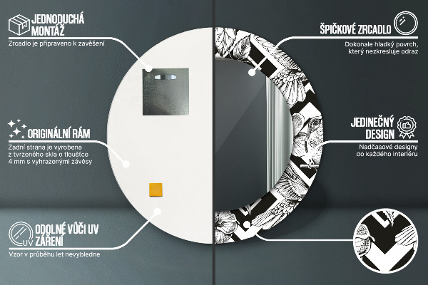Ronde spiegel met bedrukte lijst Kolibries