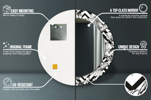 Ronde spiegel met bedrukte lijst Kolibries