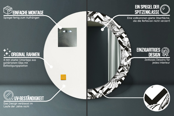 Ronde spiegel met bedrukte lijst Kolibries