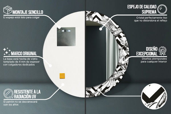 Ronde spiegel met bedrukte lijst Kolibries
