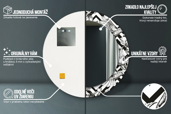 Ronde spiegel met bedrukte lijst Kolibries