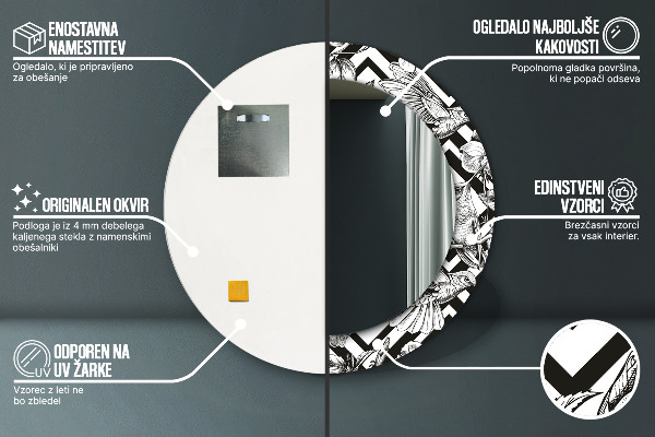 Ronde spiegel met bedrukte lijst Kolibries