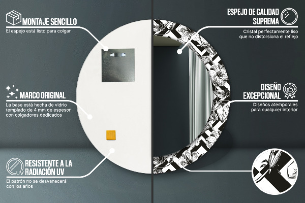 Ronde spiegel met bedrukte lijst Kolibries