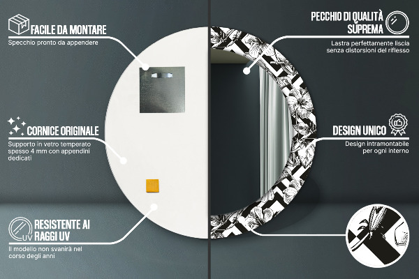 Ronde spiegel met bedrukte lijst Kolibries