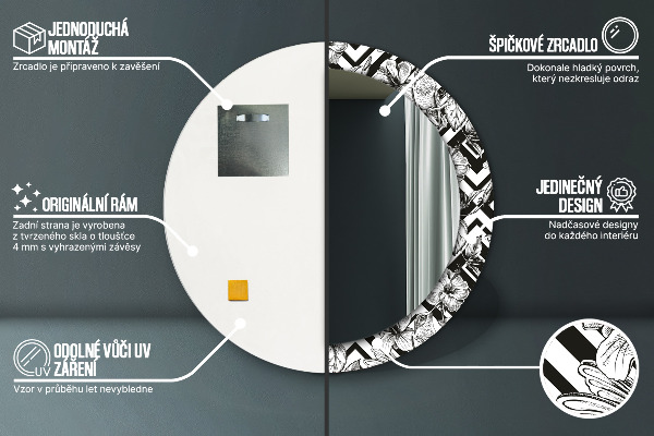 Ronde spiegel met bedrukte lijst Kolibries