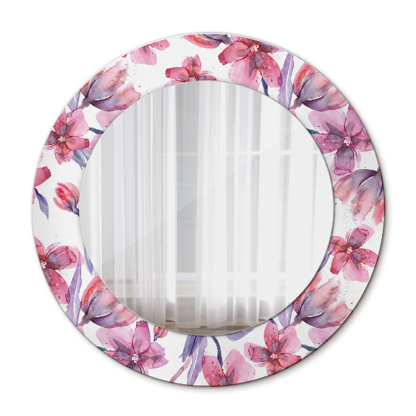 Ronde wandspiegel met print Aquarel bloemen