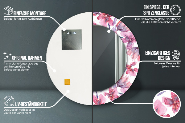 Ronde wandspiegel met print Aquarel bloemen