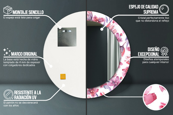 Ronde wandspiegel met print Aquarel bloemen