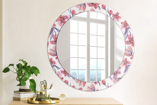Ronde wandspiegel met print Aquarel bloemen