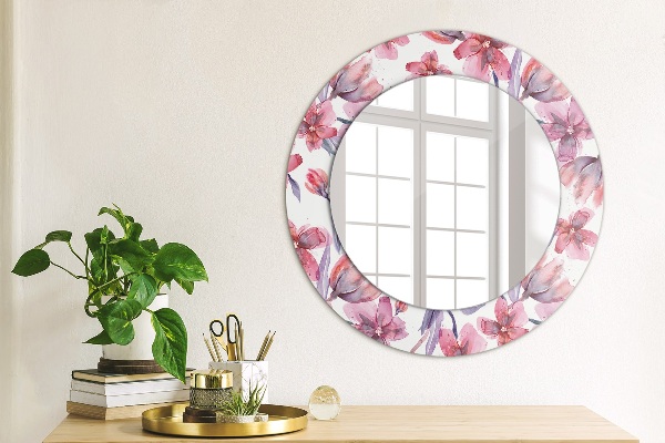 Ronde wandspiegel met print Aquarel bloemen