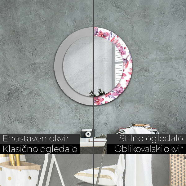 Ronde wandspiegel met print Aquarel bloemen