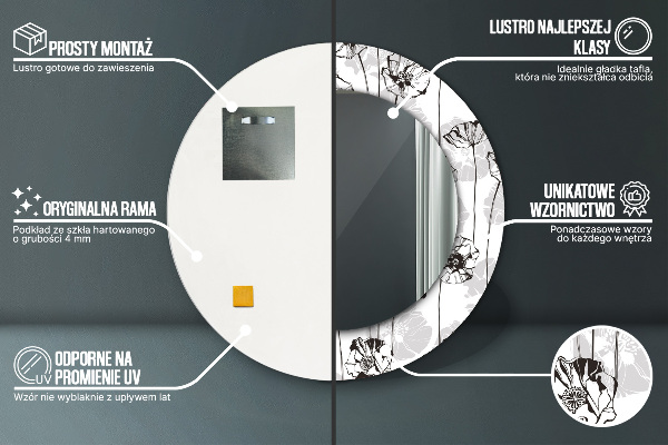 Ronde spiegel met bedrukte lijst Klaprozen bloemen
