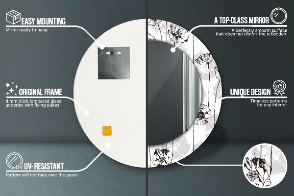 Ronde spiegel met bedrukte lijst Klaprozen bloemen
