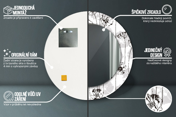 Ronde spiegel met bedrukte lijst Klaprozen bloemen