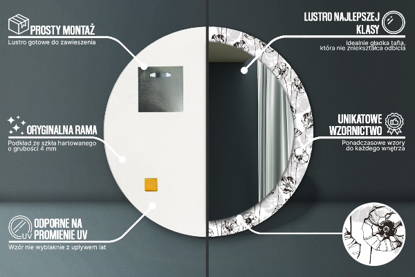 Ronde spiegel met bedrukte lijst Klaprozen bloemen