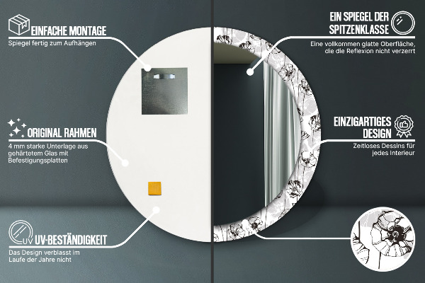 Ronde spiegel met bedrukte lijst Klaprozen bloemen