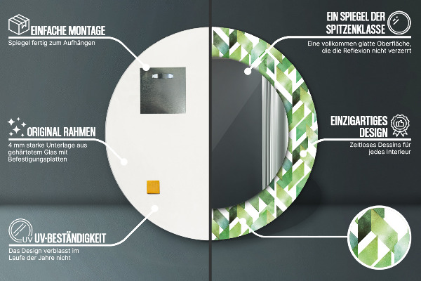 Ronde wandspiegel met print Visgraat