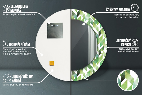 Ronde wandspiegel met print Visgraat