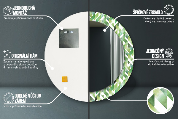 Ronde wandspiegel met print Visgraat