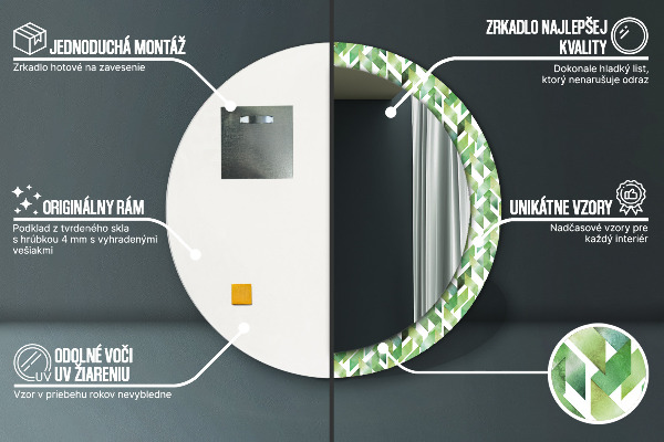 Ronde wandspiegel met print Visgraat