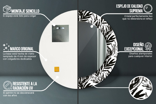 Ronde spiegel met decoratie Monstera