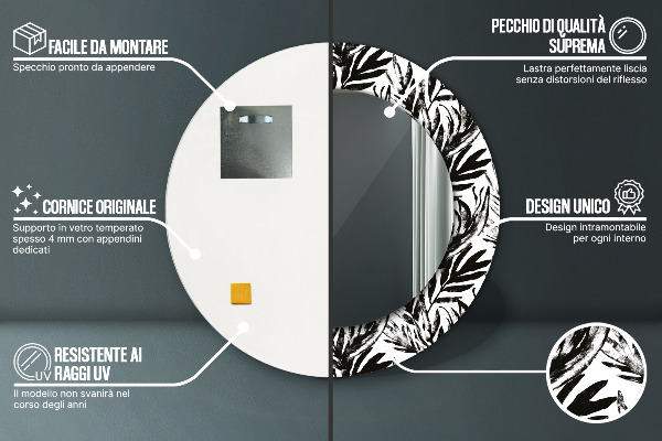 Ronde spiegel met decoratie Monstera