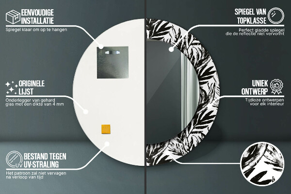 Ronde spiegel met decoratie Monstera