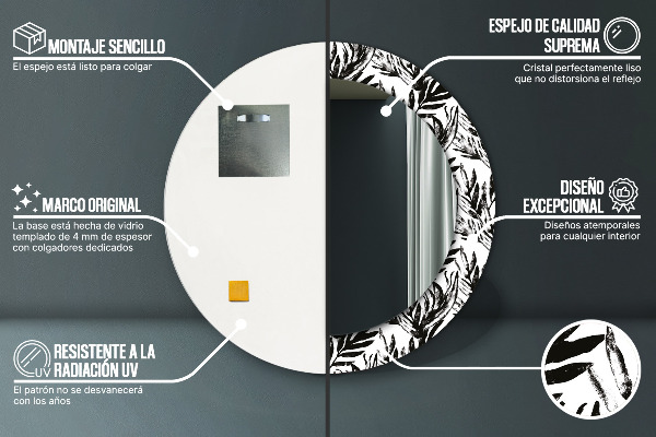 Ronde spiegel met decoratie Monstera