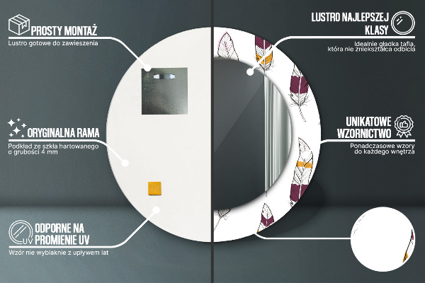 Ronde wandspiegel met print Veren