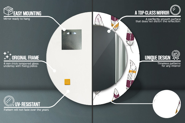 Ronde wandspiegel met print Veren