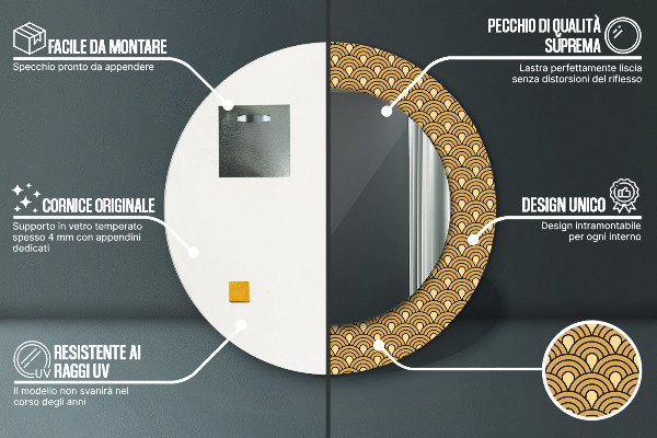 Bedrukte ronde spiegel Deco-vintage