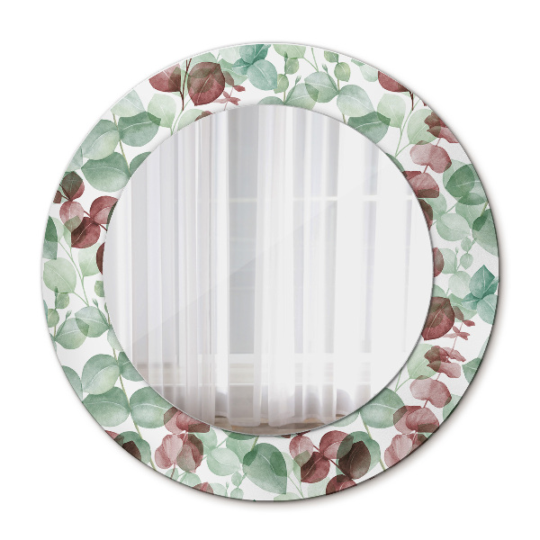 Ronde wandspiegel met print Eucalyptus