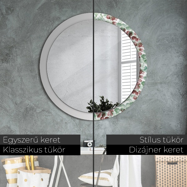 Ronde wandspiegel met print Eucalyptus