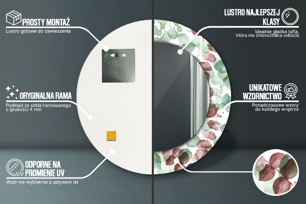 Ronde wandspiegel met print Eucalyptus