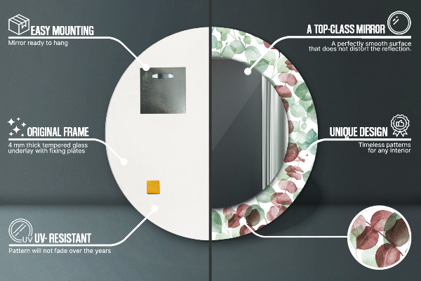 Ronde wandspiegel met print Eucalyptus