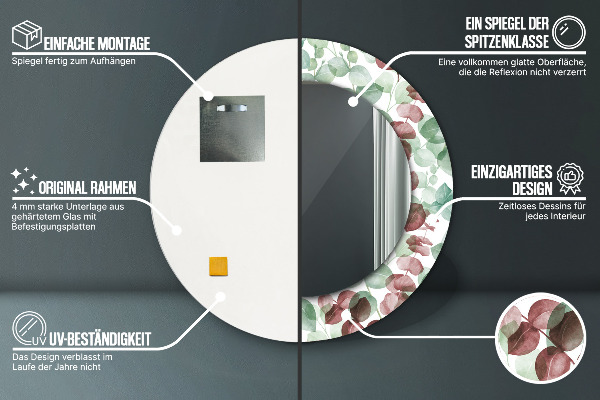 Ronde wandspiegel met print Eucalyptus