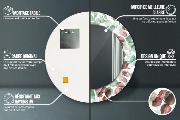 Ronde wandspiegel met print Eucalyptus