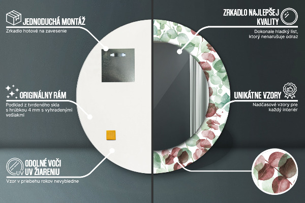 Ronde wandspiegel met print Eucalyptus
