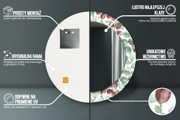 Ronde wandspiegel met print Eucalyptus