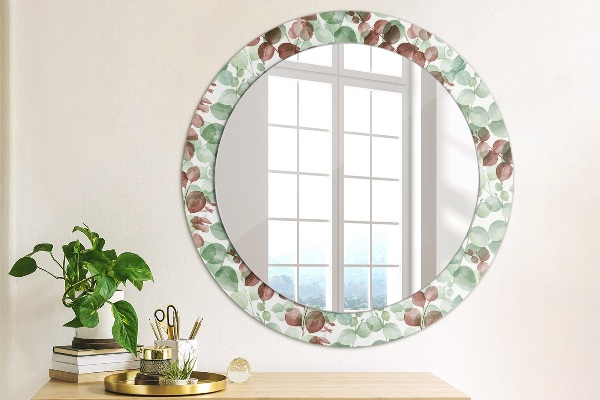 Ronde wandspiegel met print Eucalyptus