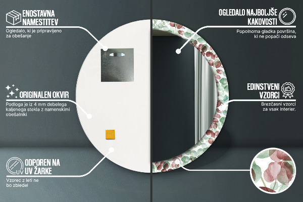 Ronde wandspiegel met print Eucalyptus