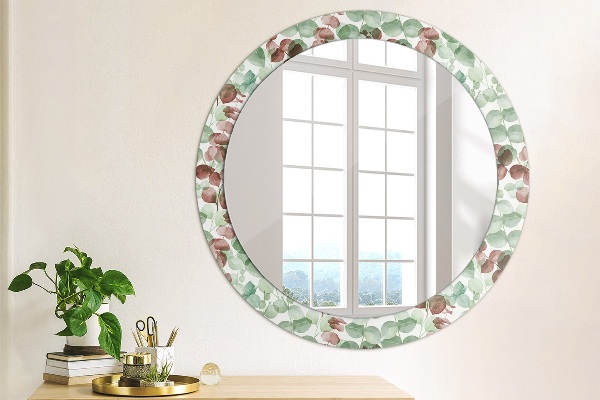 Ronde wandspiegel met print Eucalyptus
