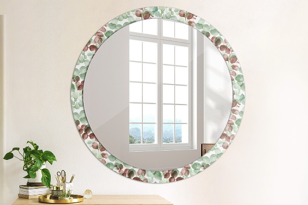 Ronde wandspiegel met print Eucalyptus