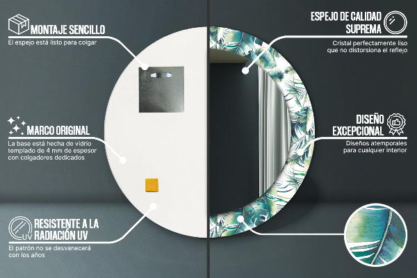 Bedrukte ronde spiegel Bladeren