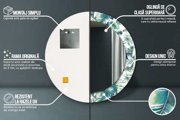 Bedrukte ronde spiegel Bladeren