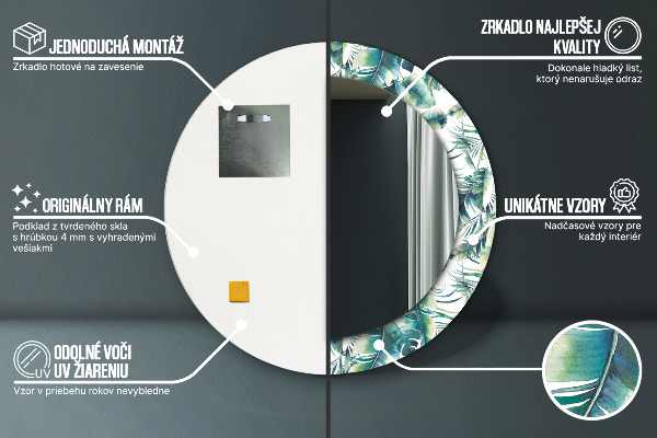 Bedrukte ronde spiegel Bladeren