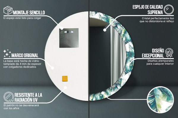 Bedrukte ronde spiegel Bladeren